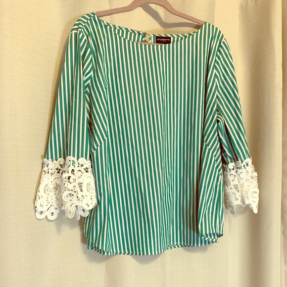 Green and white vertical blouse - Picture 1 of 4